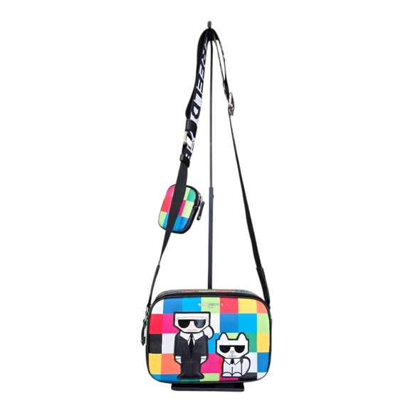 Karl Lagerfeld Maybelle Black Multicolor Checker Board Crossbody Bag - Picture 1 of 13